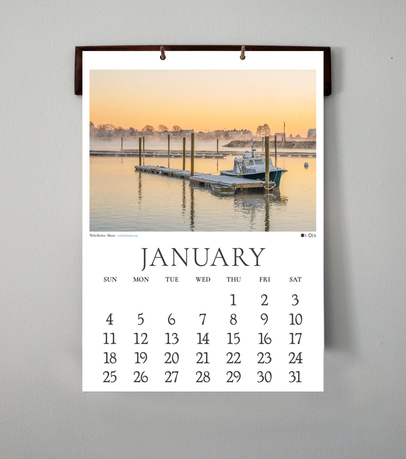 2026 Coastal New England Calendar with handcrafted hardwood hanger